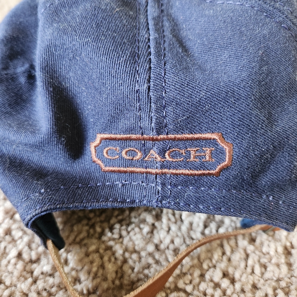 Coach unisex blue n tan baseball hat adjustable cotton leather GUC vintage osfm